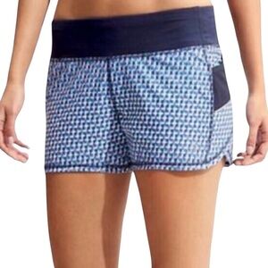 Athleta Ready Set Running Shorts Blue Tone Multi-Color Geo Design Size Small